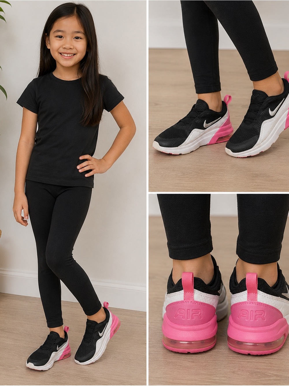 Nike Air Max Kids Black White & Pink Slip-On Sneakers – Youth Size 3Y